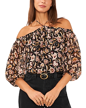 1.state Off The Shoulder Halter Blouse In Black Multi