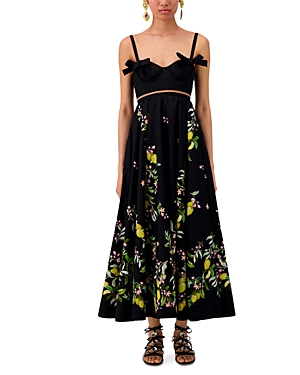 Shop Giambattista Valli Lemon Print Sweetheart Midi Dress In Black/yellow