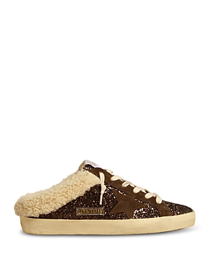 Shop Golden Goose Women's Super-star Glitter Shearling Mule Sneakers In Chocolate Brown/white