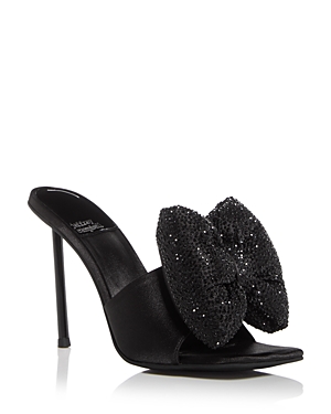 Jeffrey Campbell Women's Bow-down Embellished High Heel Slide Sandals In Black Satin
