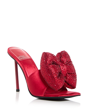 Jeffrey Campbell Women's Bow-down Embellished High Heel Slide Sandals In Red Satin
