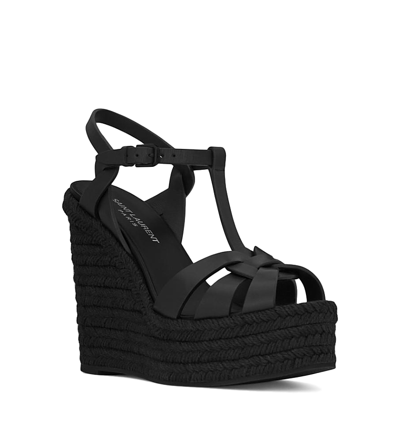 Saint Laurent Tribute Espadrilles Wedge in Smooth Leather