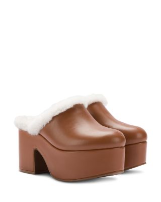 Larroudé - Women's Miso Shearling Lined High Heel Platform Clogs