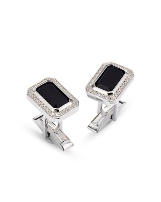 Men's Onyx & Diamond Halo Cufflinks in 14K White Gold
