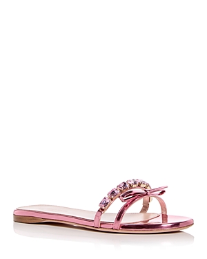 Giambattista Valli Mirror Bow Crystal Flat Slide Sandals In Pink