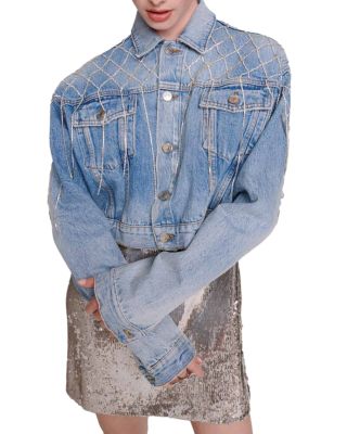 Maje Belmas Cotton Embellished Denim Jacket