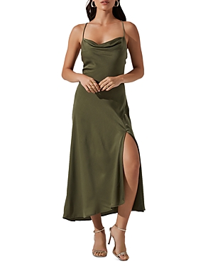 Astr Gaia Cowl Neck Satin Dress In Sage