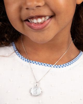 Girls' Sterling Silver Round Locket & Engraved Initial 14-16" Necklace - Children