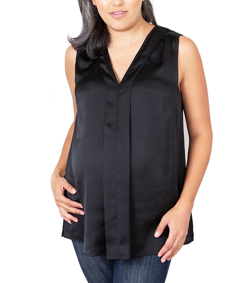 Emilia George Maternity Lily V-neck Sleeveless Top In Satin Black