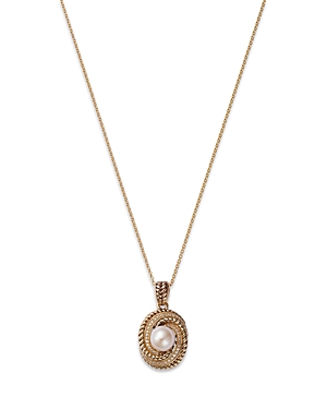 Bloomingdale's Cultured Freshwater Pearl & Diamond Swirl Pendant Necklace In 14k Yellow Gold, 16-18 In White/gold