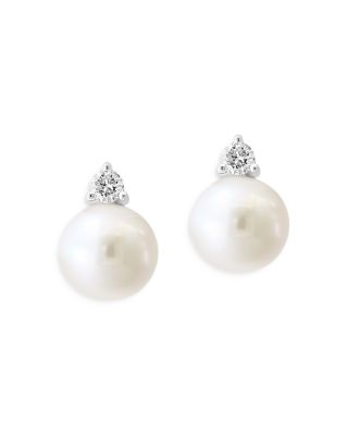 Bloomingdale's Fine Collection - Cultured Freshwater Pearl & Diamond Stud Earrings in 14K White Gold