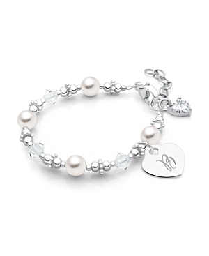 Tiny Blessings Girls' Sterling Silver Crystals & Cultured Pearls & Initial 5.25 Bracelet - Baby, Little Kid, Big Ki In Silver - B