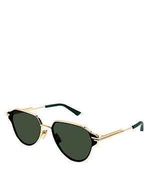 Shop Bottega Veneta Light Ribbon Pilot Sunglasses, 63mm In Gold/green Solid