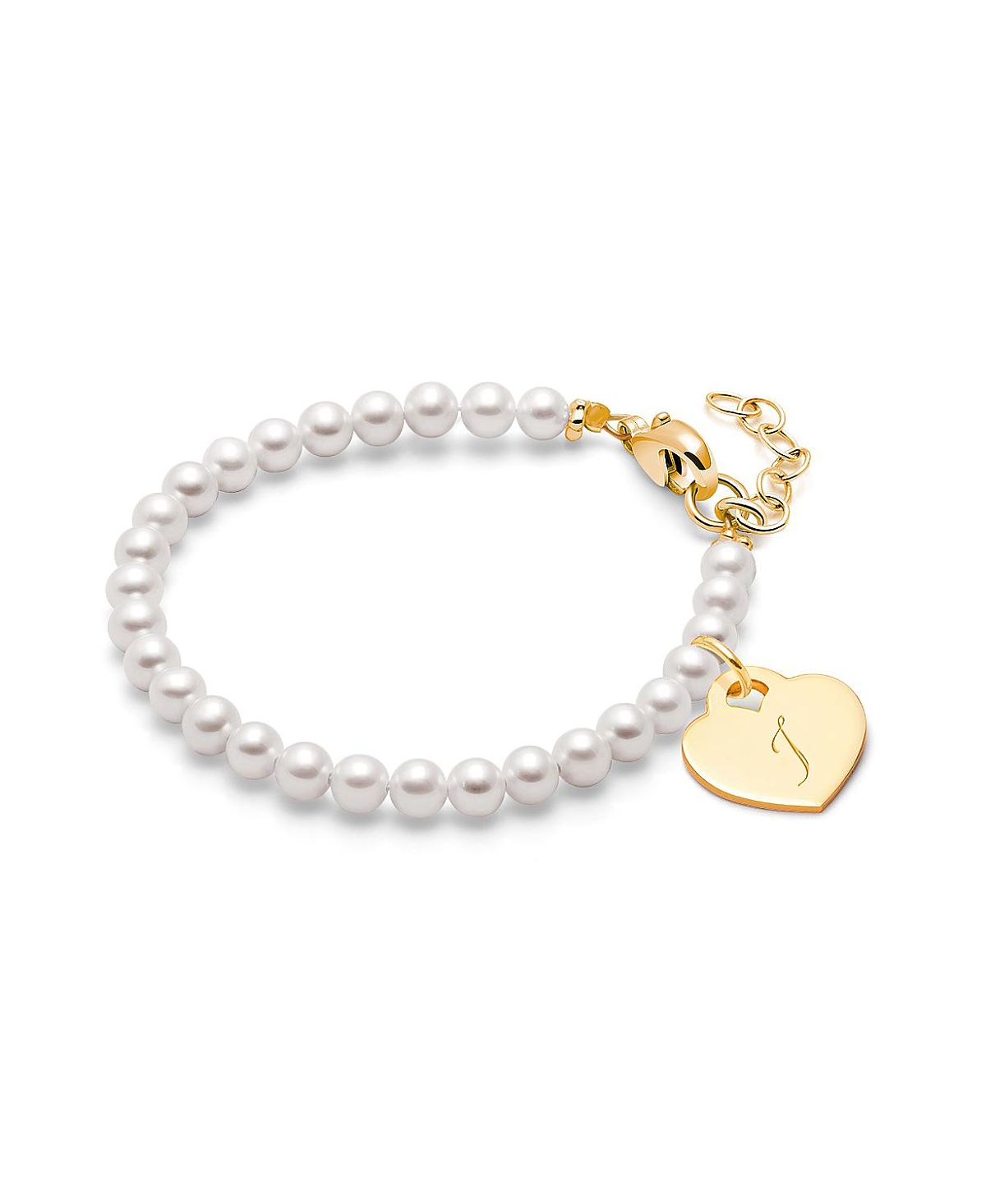 Tiny Blessings Girls 14K Gold 4mm Cultured Pearls & Engraved Initial 6.25" Bracelet - Children