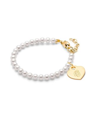 Tiny Blessings Girls' 14K Gold 4mm Cultured Pearls & Engraved Initial 6.25 Bracelet - Big Kid