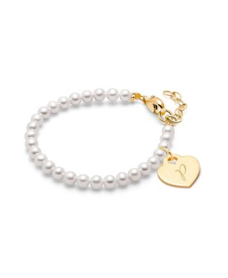Tiny Blessings Girls' 14K Gold 4mm Cultured Pearls & Engraved Initial 6.25 Bracelet - Big Kid