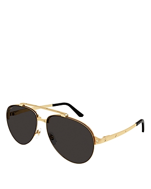 Cartier Santos Evolution 24k Gold Plated Pilot Sunglasses, 61mm In Gold/gray Solid