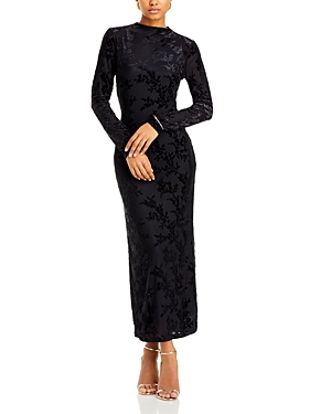 Wayf Vicki Textured Floral Long Sleeve Maxi Dress In Black