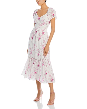 Shop Loveshackfancy Angie Cotton Floral Midi Dress In Warm Pink Cloud