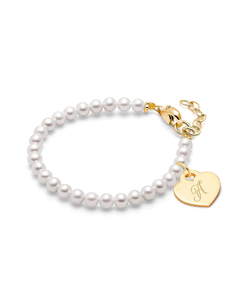 Tiny Blessings Girls 14K Gold 4mm Cultured Pearls & Engraved Initial 6.25" Bracelet - Children