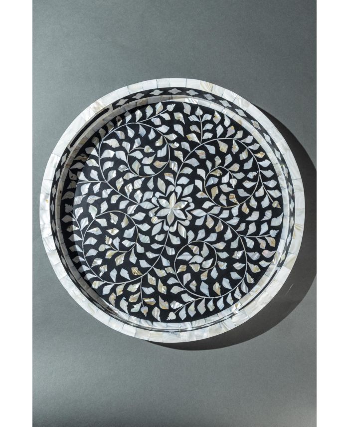 Jodhpur Mother of cultivated Pearl Decorative Tray - Black, 18"