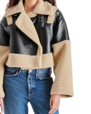 Alaina Faux Leather & Faux Shearling Cropped Coat