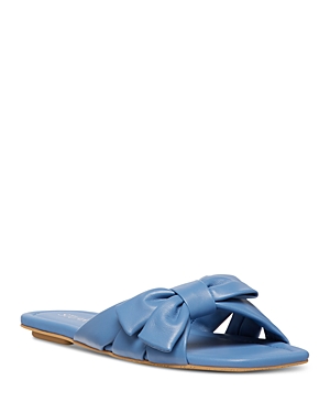 Shop Stuart Weitzman Women's Sofia Slip On Bow Slide Sandals In Blue Steel