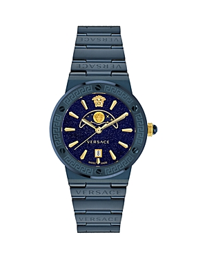 Shop Versace Greca Logo Moonphase Watch, 38mm In Blue
