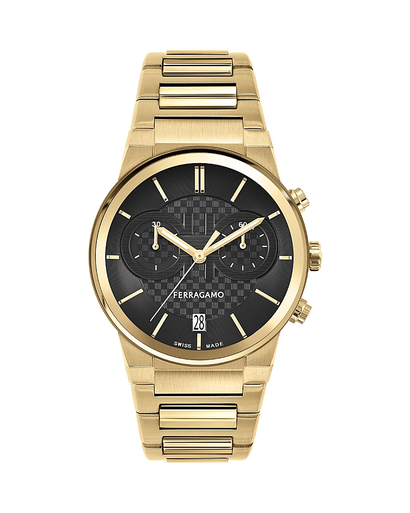 Ferragamo Sapphire Chrono Bracelet Watch In Black/gold