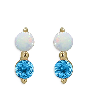 Moon & Meadow 14k Yellow Gold Opal & Swiss Blue Topaz Stud Earrings