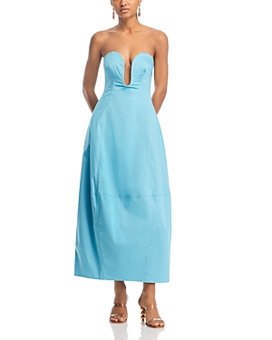 Cult Gaia Chiara Strapless Panelled Cotton-blend Poplin Midi Dress In Cabana