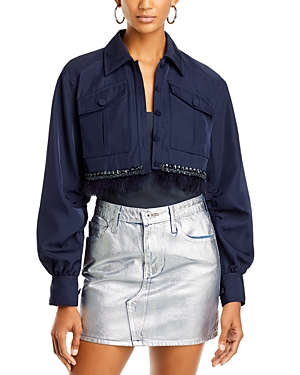 Cinq À Sept Cinq A Sept Suvi Cropped Lace Trim Jacket In Navy