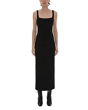 Shop Helmut Lang Cotton Square Neck Ponte Dress In Black