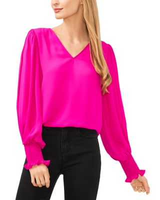 CeCe - V Neck Smocked Cuff Top
