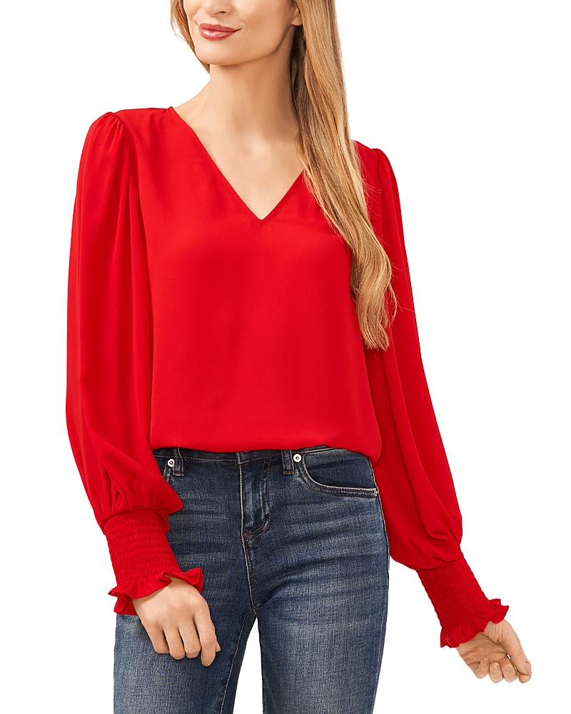 Cece Womens Sheer Chiffon Blouse In Red