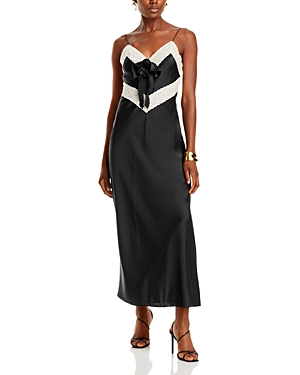 Loveshackfancy Serita Lace-trim Silk Maxi Slip Dress In Black
