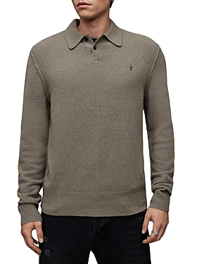 Shop Allsaints Statten Solid Long Sleeve Polo Shirt In Planet Grey