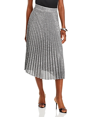 Shop Milly Rayla Pleated Sequin Skirt In Silver