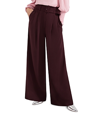 Hobbs London Hilary Belted Wide Leg Pants In Mahogany Red