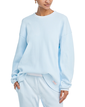 Alexander Wang Crewneck Long Sleeve Waffle Knit Top In Blue Pearl