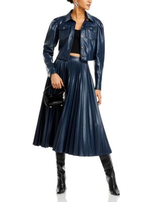 slim fit dress slacks Mixed Media Leather Pleated Ozzy Midi Dress