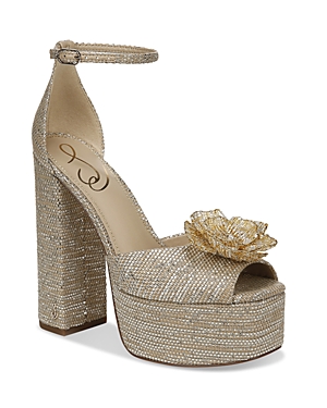 Shop Sam Edelman Women's Kori Flora High Heel Platform Sandals In Platinum
