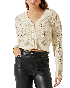 Astr The Label Mien Embellished Cable Cardigan In Cream