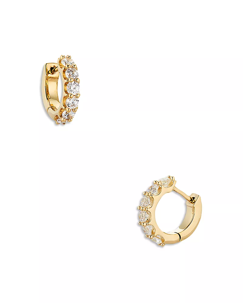 Nadri Huggie Hoop Earrings in 18K Gold Plated or Rhodium Plated