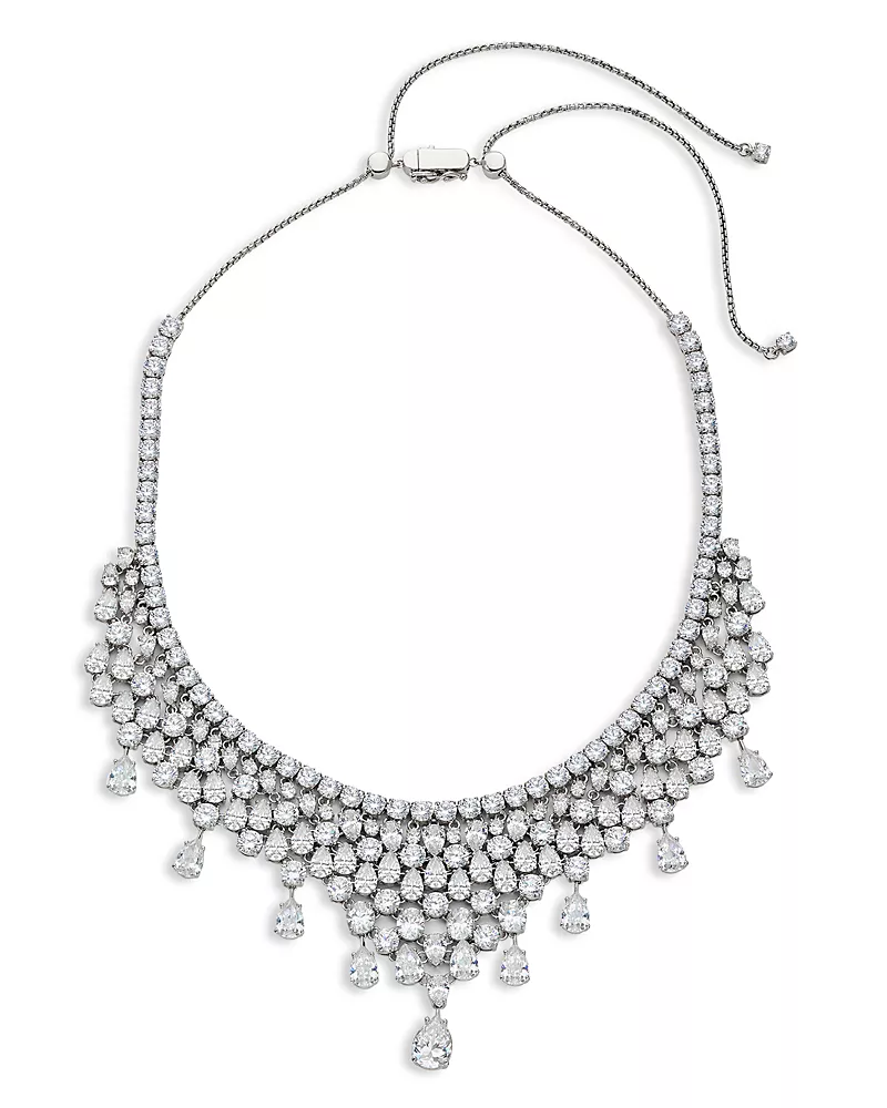 Nadri Glam Collar Necklace in Rhodium Plated, 18