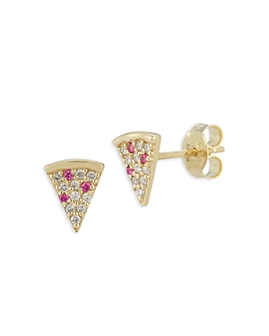 Moon & Meadow 14k Yellow Gold Diamond & Ruby Pizza Slice Stud Earrings In Pink/gold