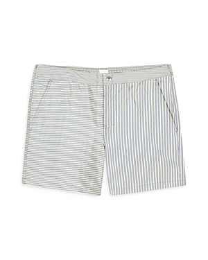 Ps By Paul Smith Striped Snap Closure Swim Trunks In Grey