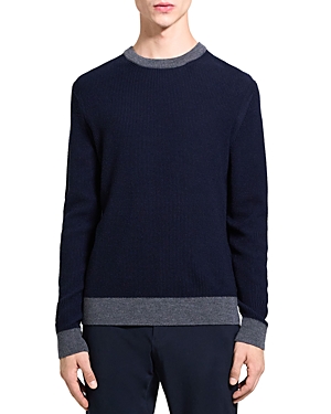 Shop Theory Maden Contrast Trim Crewneck Sweater In Baltic/pestle Melange