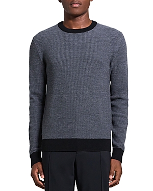 Shop Theory Maden Contrast Trim Crewneck Sweater In Medium Gray/pestle Melange
