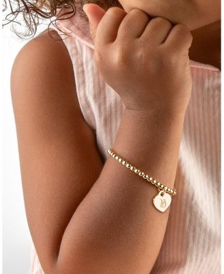  Girls' 14K Gold 3mm Beads & Diamond Initial 5.25" Bracelet - Children